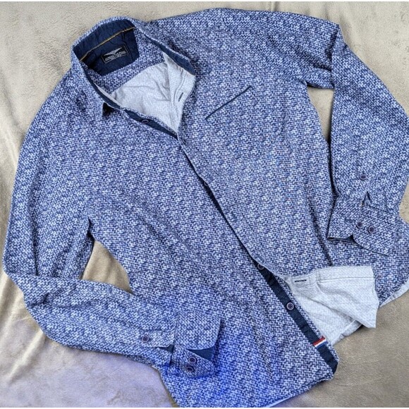 Across The Pond Diamond Button Down Long Sleeve Blue Dress Shirt Mens SZ: M - Picture 2 of 11